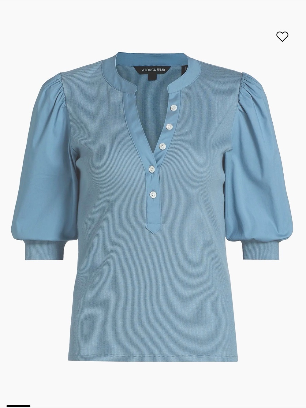 NWOT Veronica Beard Light Blue Puff-Sleeve Button-Front Top